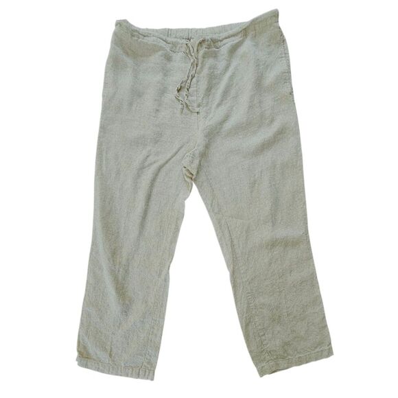 Orvis Linen Beige Tan Pants Pockets Womens Size Medium Pull On Drawstring - Picture 1 of 8